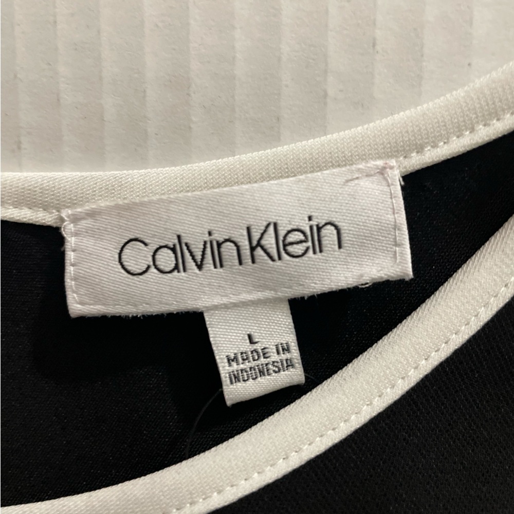🆕 Calvin Klein CK Women's Sleeveless Black White Piping Trim Blouse Top L 12-14 - Picture 12 of 16